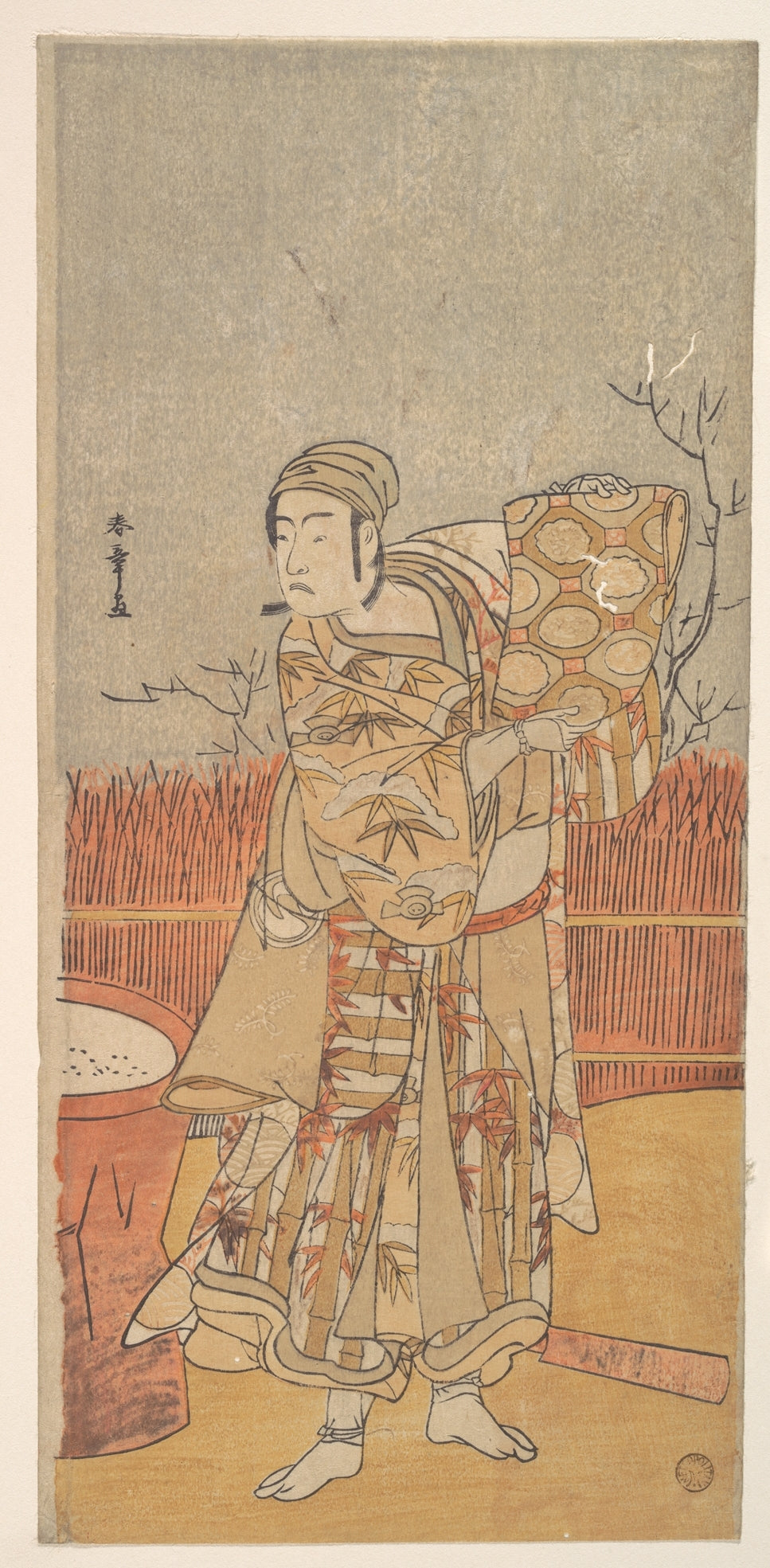 The Actor Sawamura Sojuro III Holding up a Piece of Brocade by Katsukawa Shunshō　勝川春章 - Ukiyo-e canvas print