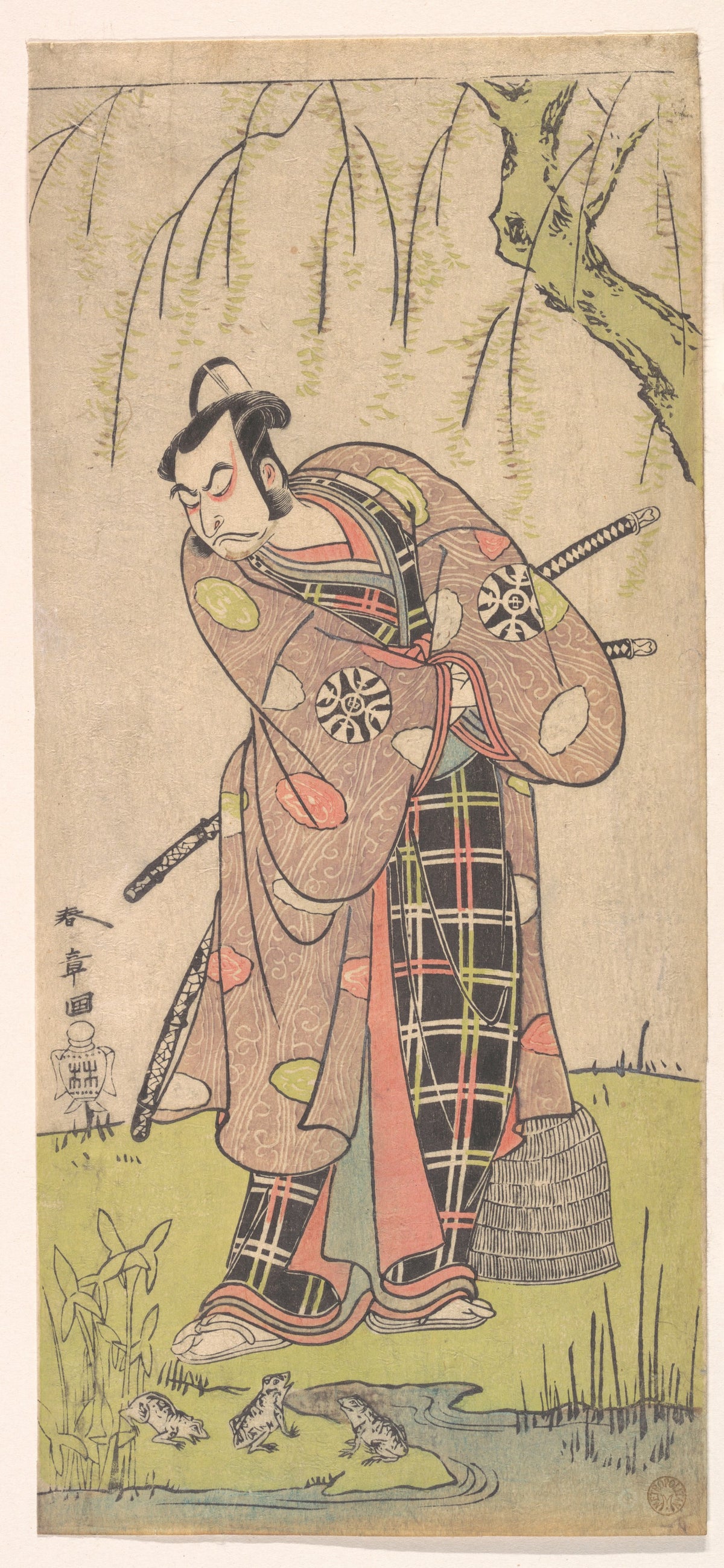 The First Nakamura Nakazo as a Samurai Standing Near a Willow Tree by Katsukawa Shunshō　勝川春章 - Ukiyo-e canvas print