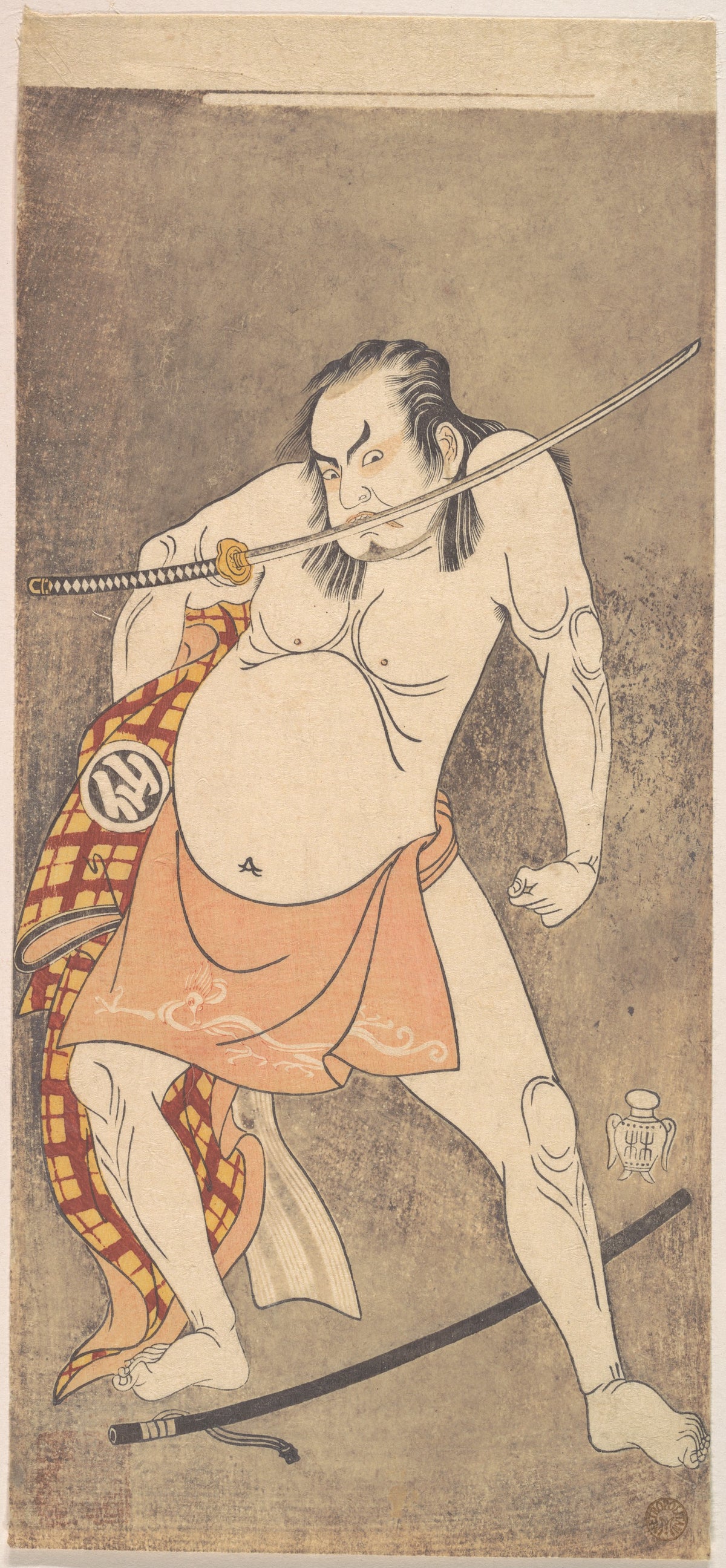 The Second Nakamura Sukegoro as a Man Entirely Nude Save for Loin Cloth by Katsukawa Shunshō　勝川春章 - Ukiyo-e canvas print