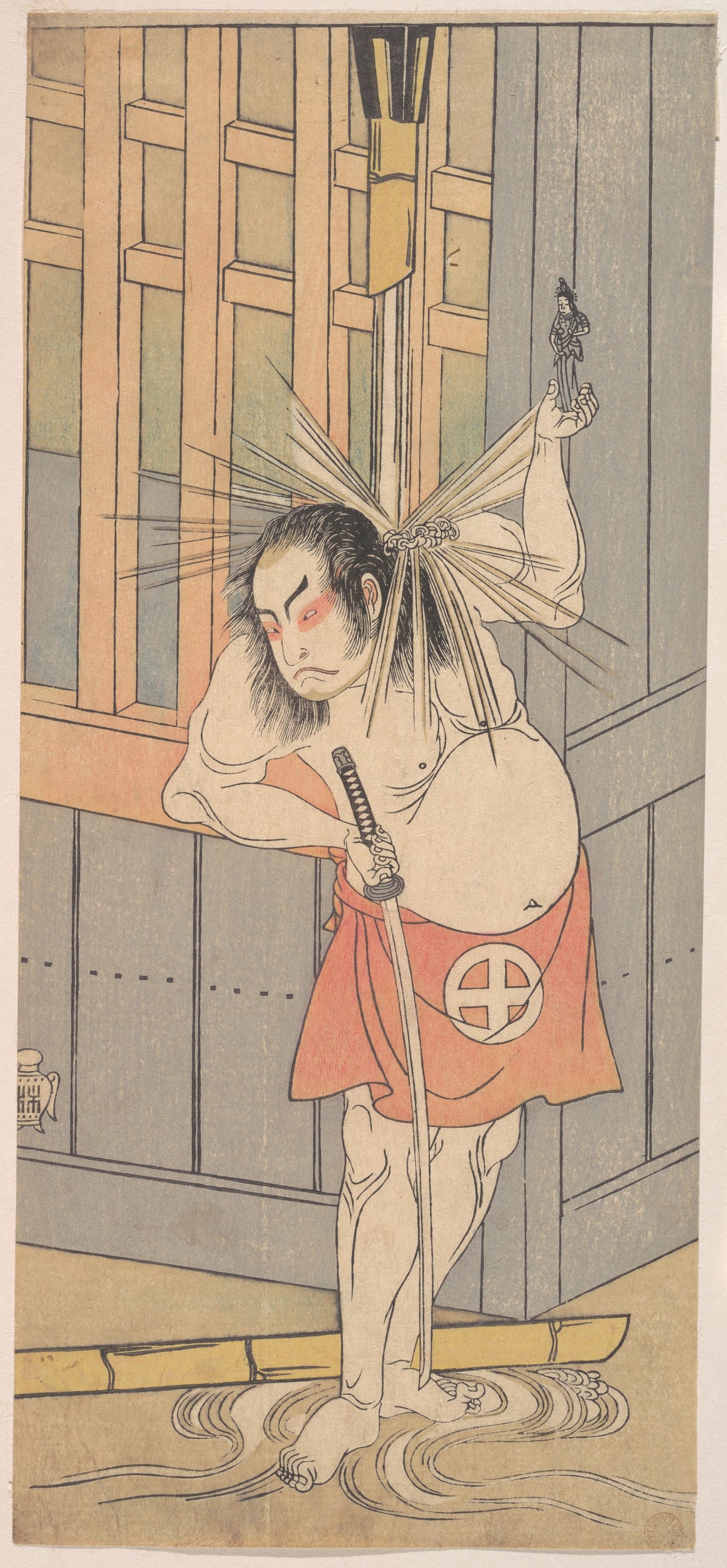 The Third Otani Hiroji as a Man Clothed Only with a Red Apron by Katsukawa Shunshō　勝川春章 - Ukiyo-e canvas print