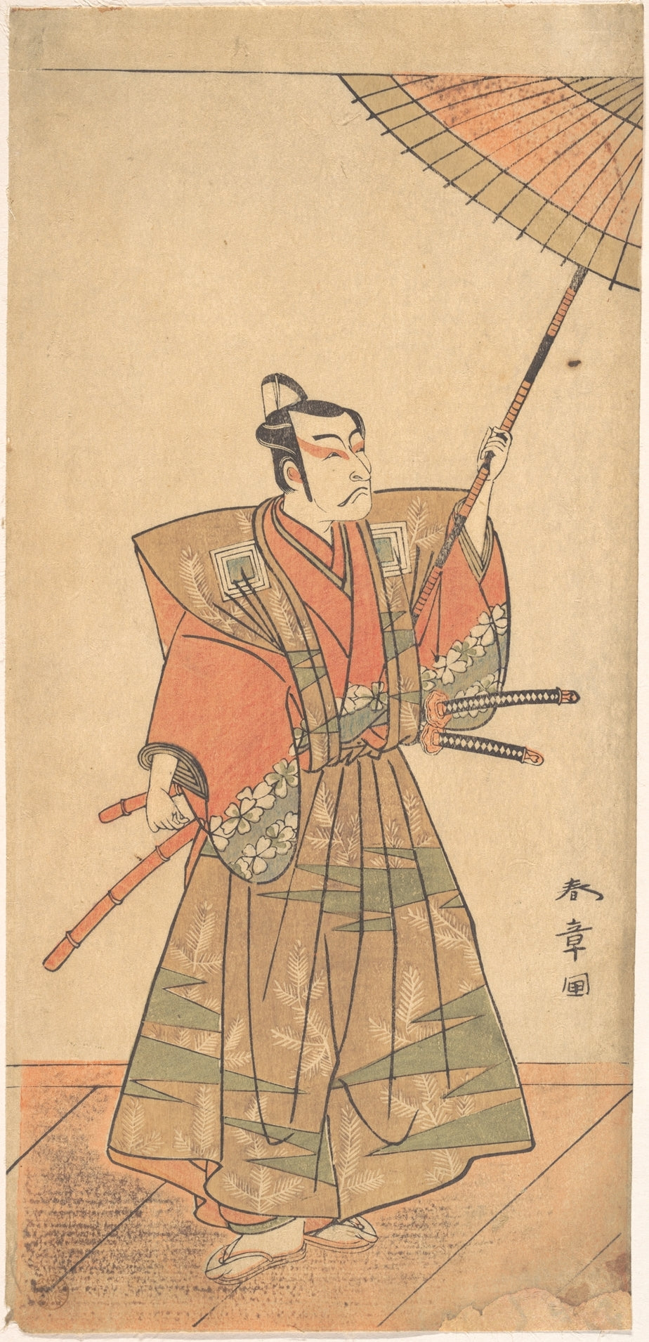 The Fifth Ichikawa Danjuro as a Samurai Attired in Ceremonial Kamishimo by Katsukawa Shunshō　勝川春章 - Ukiyo-e canvas print