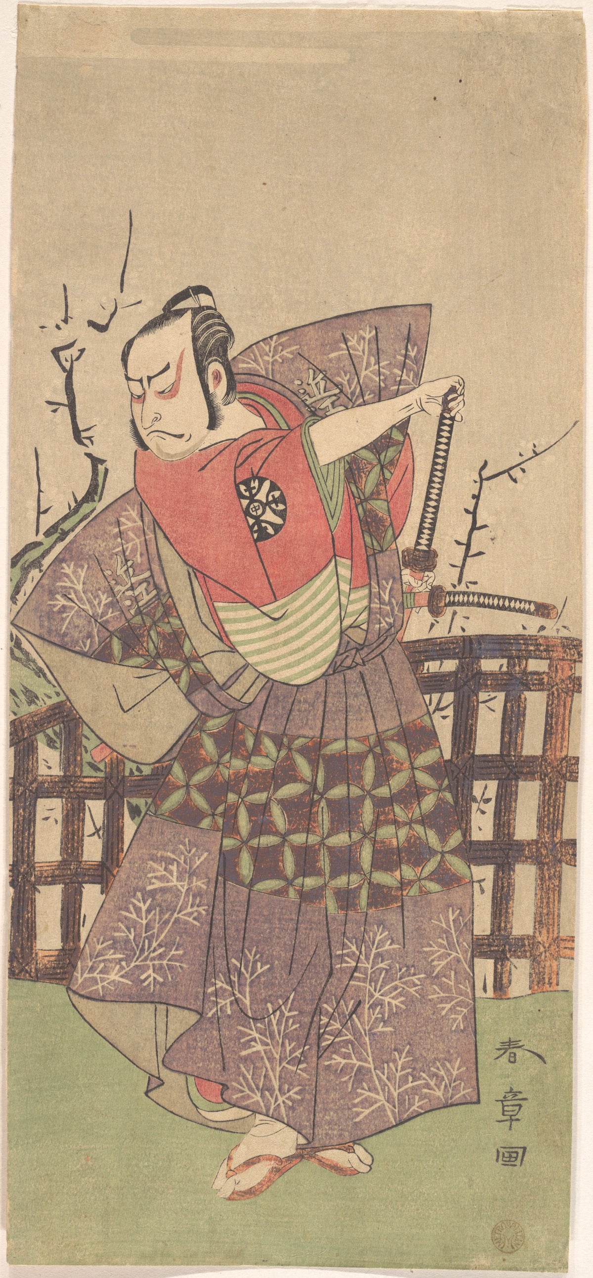 The First Nakamura Nakazo as a Samurai Dressed in Kamishimo by Katsukawa Shunshō　勝川春章 - Ukiyo-e canvas print