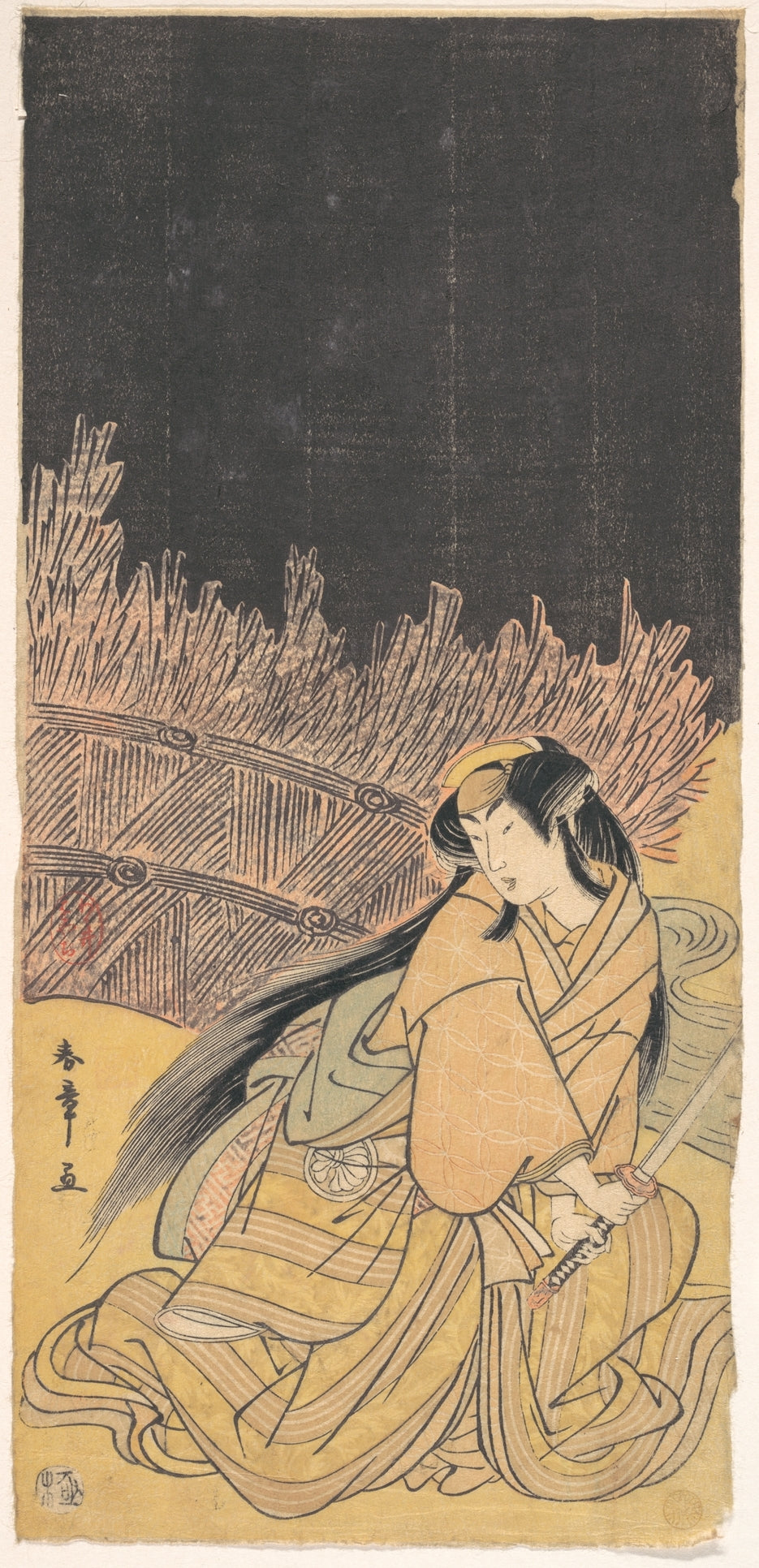The Third Segawa Kikunojo as a Woman in a Crouching Position by Katsukawa Shunshō　勝川春章 - Ukiyo-e canvas print