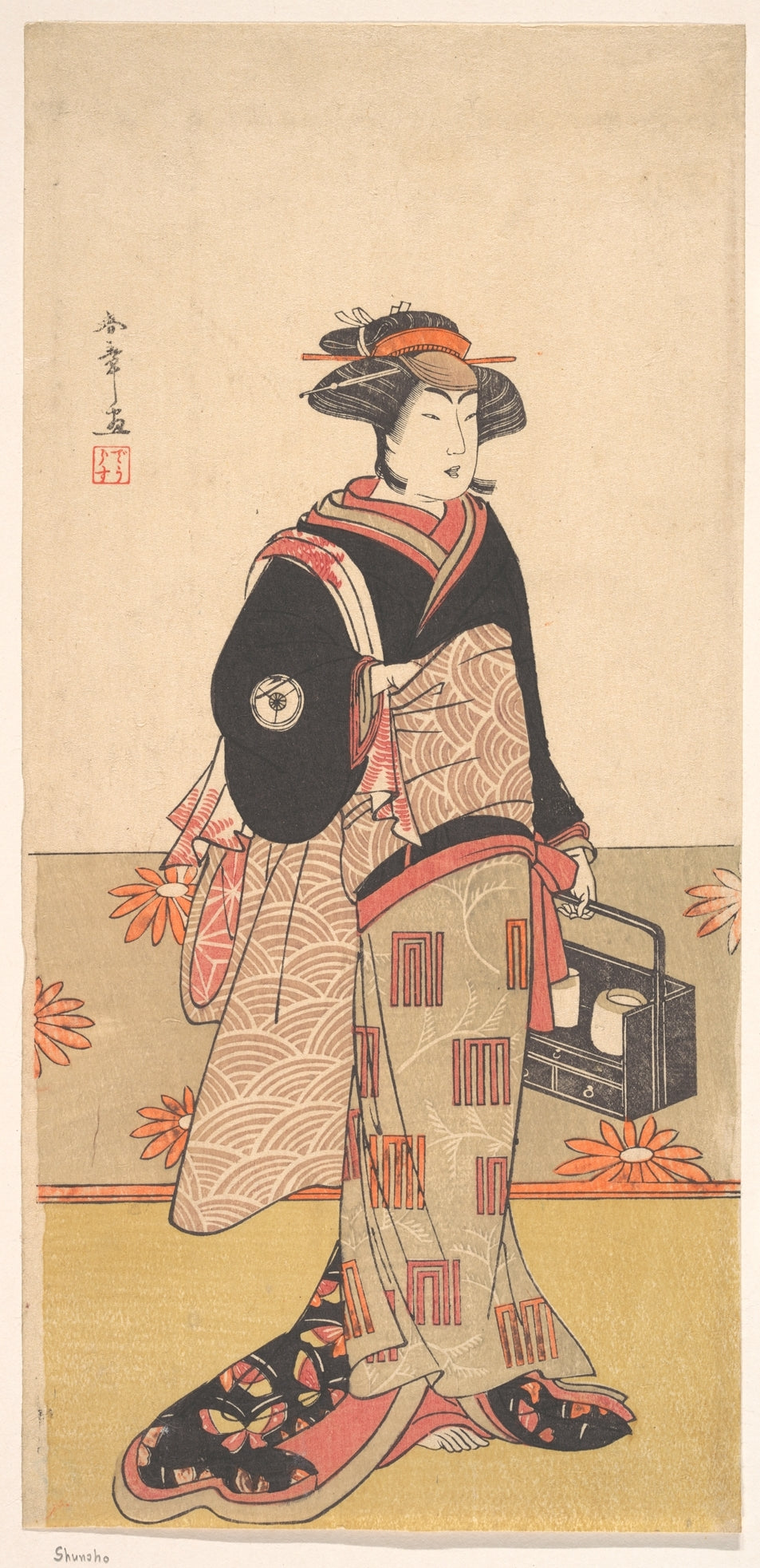 The Actor Iwai Hanshiro IV as a Woman in a Black Kimono by Katsukawa Shunshō　勝川春章 - Ukiyo-e canvas print