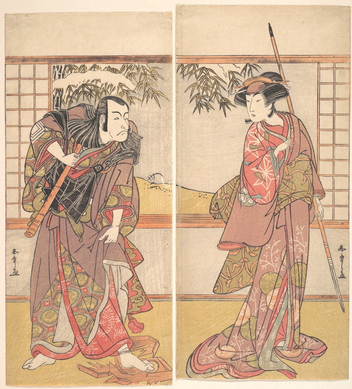 Kabuki Actors Osagawa Tsuneyo II and Ichikawa Danjr V by Katsukawa Shunshō　勝川春章 - Ukiyo-e canvas print