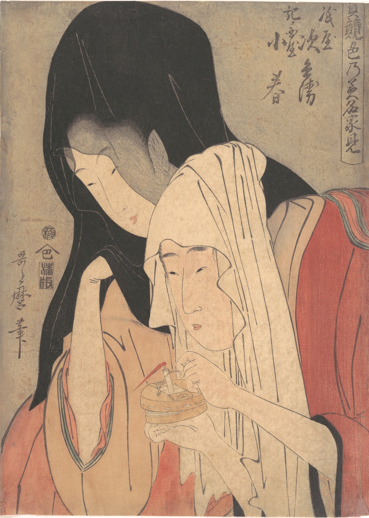 Jihei of Kamiya Eloping with Koharu of Kinokuniya by Kitagawa Utamaro - Ukiyo-e canvas print
