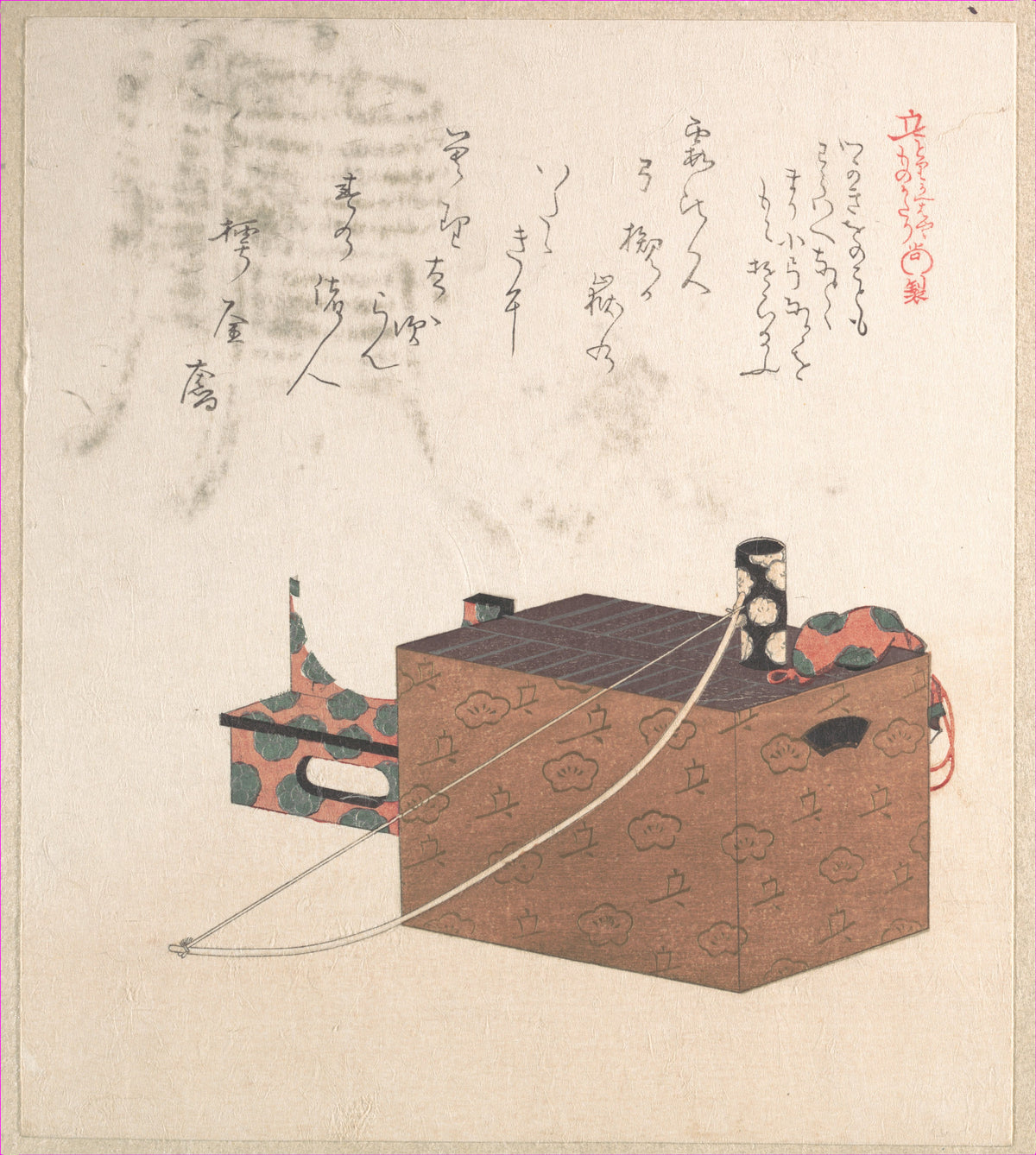 Box for Sugoroku Game A Kind of Backgammon, Bow and Drum by Kubo Shunman - Ukiyo-e canvas print