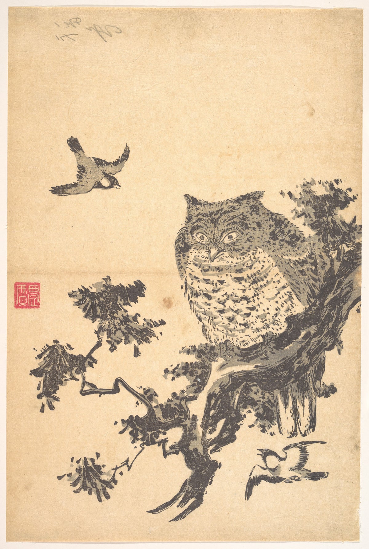 Owl and Two Swallows by Utagawa Toyohiro - Ukiyo-e canvas print