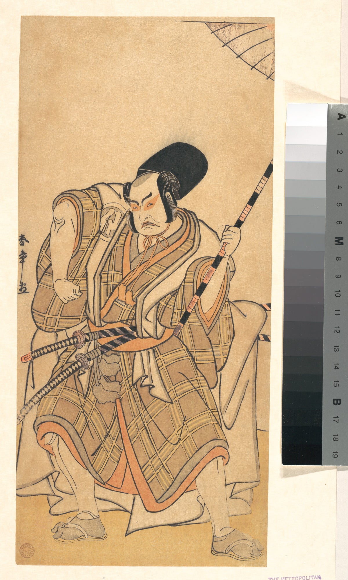 The Actor Nakamura Sukegor II as a Samurai Disguised as a Shich or Attendant at a Shinto Shrine by Katsukawa Shunshō　勝川春章 - Ukiyo-e canvas print