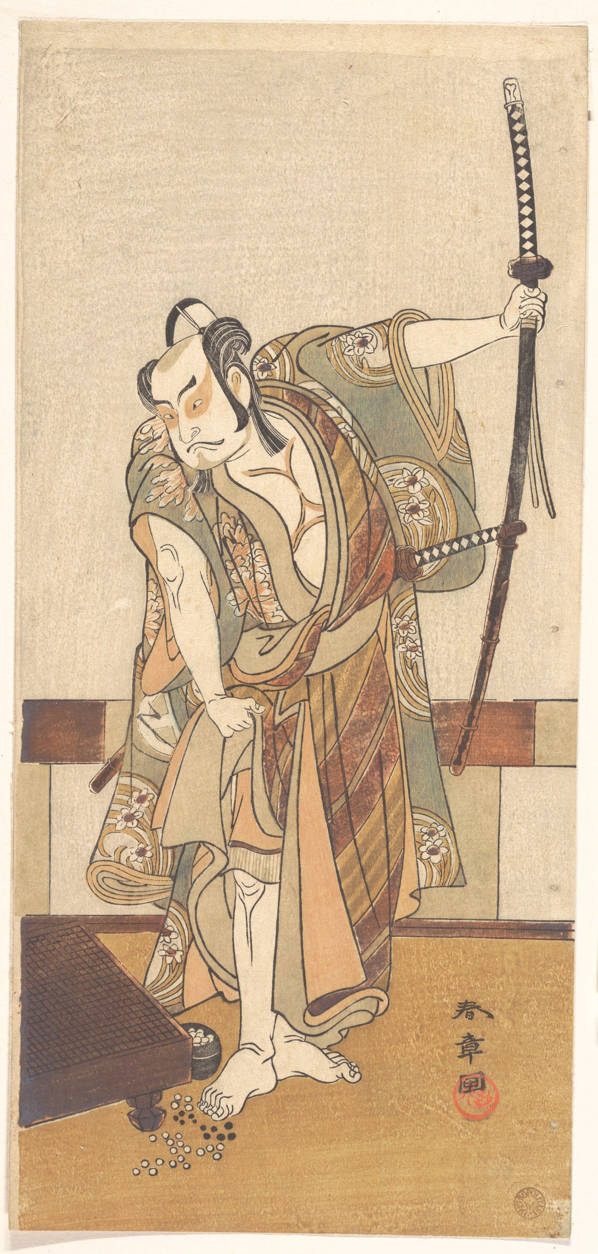 The Third Otani Hiroji as a Samurai of High Rank Standing in a Room by Katsukawa Shunshō　勝川春章 - Ukiyo-e canvas print