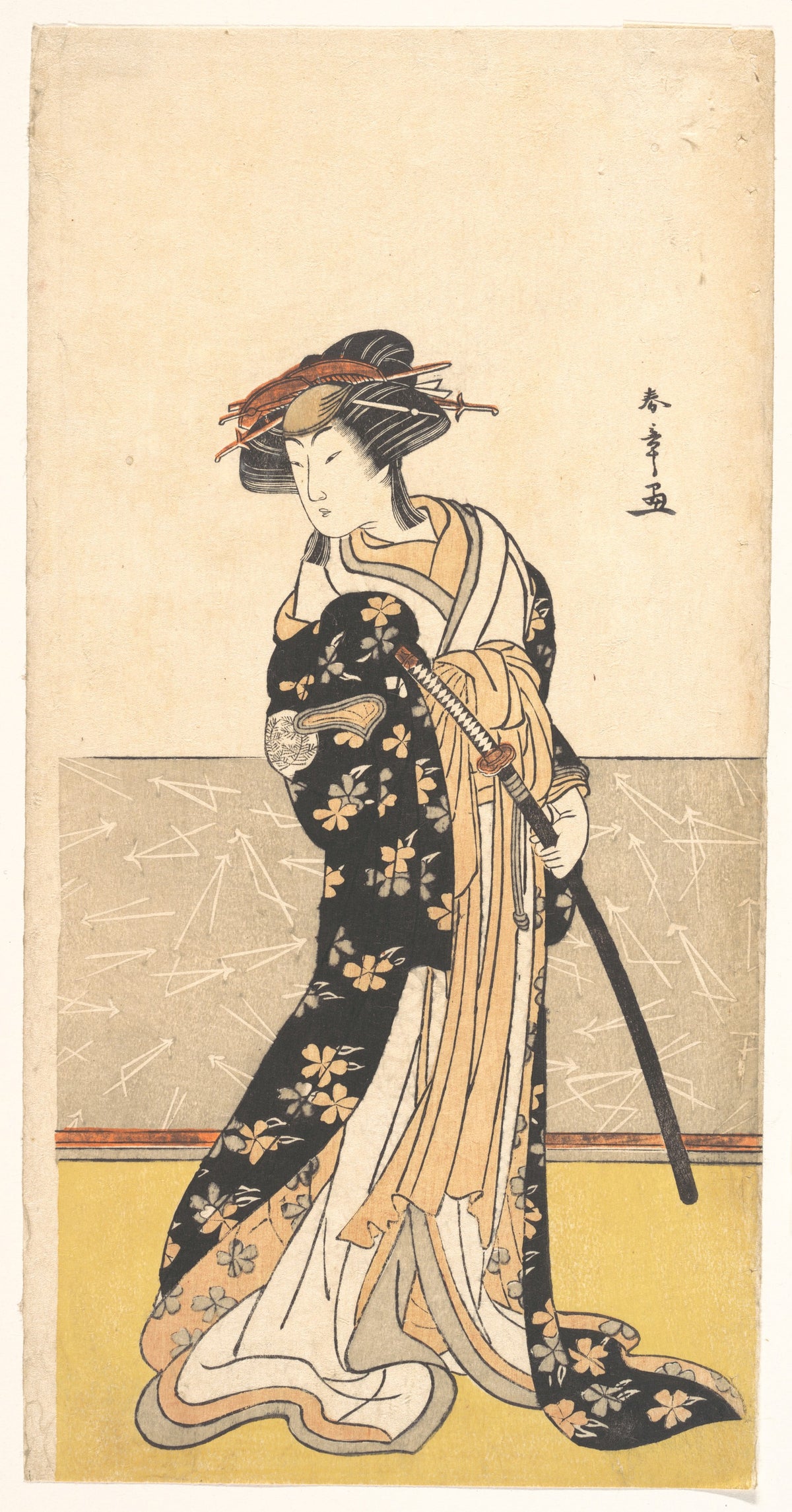 The Actor Nakamura Rik, as a Courtesan with a Sword by Katsukawa Shunshō　勝川春章 - Ukiyo-e canvas print