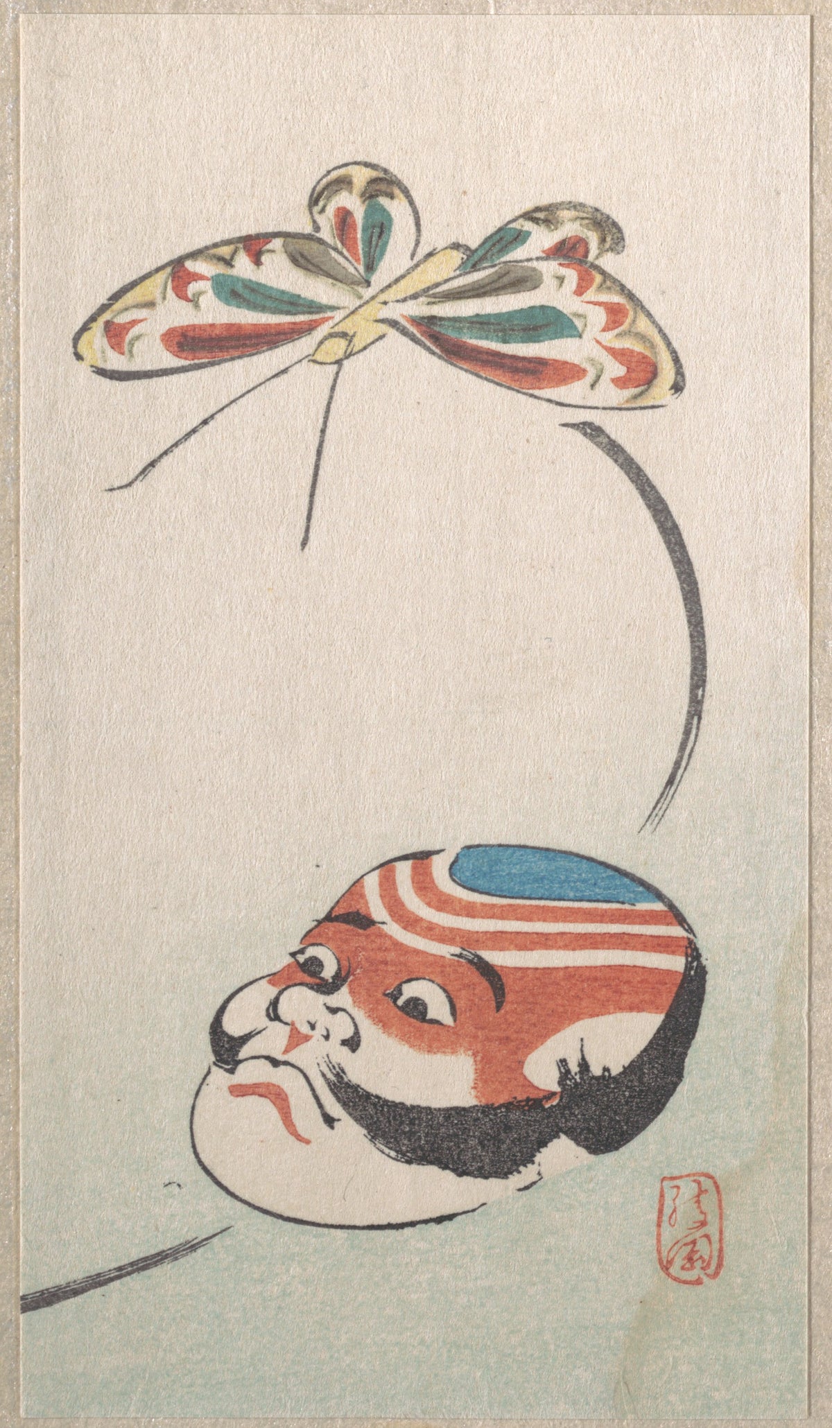 Butterfly and Mask of Yakko the footman of a samurai by Ayaoka - Ukiyo-e canvas print