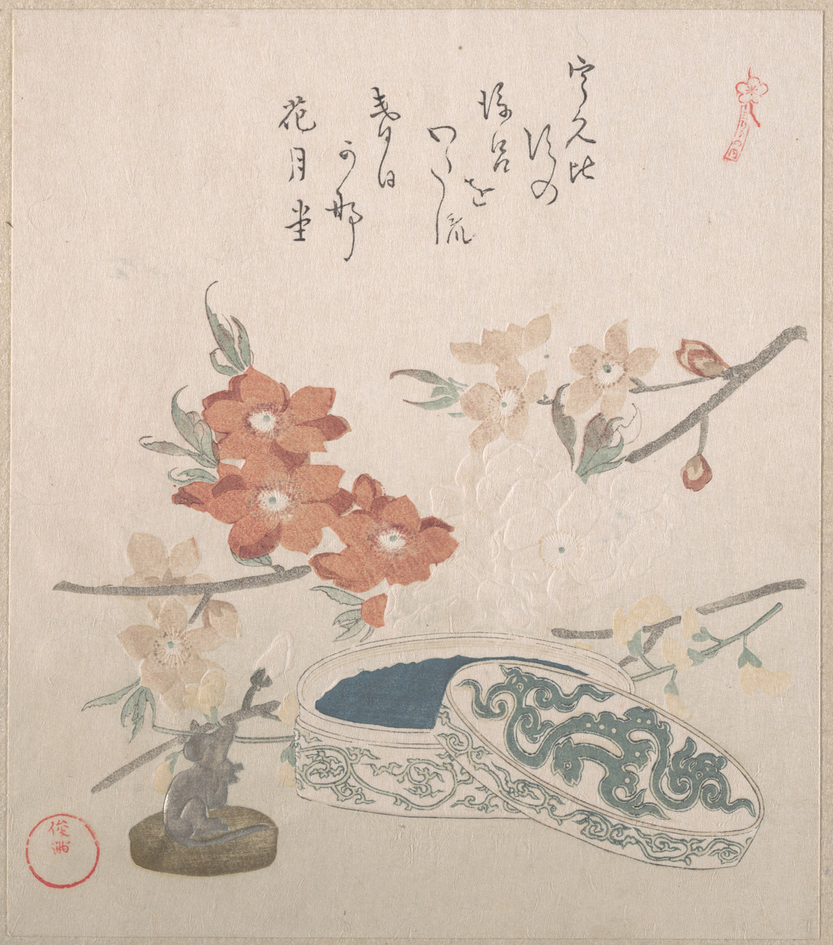 Peach Blossoms, a Seal and a Seal-box by Kubo Shunman - Ukiyo-e canvas print