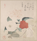 Camellia Flowers, a Netsuke and a Seal by Kubo Shunman - Ukiyo-e canvas print