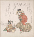 Courtesan and her Child Attendant with a Potted Plum Tree by Katsukawa Shuntei - Ukiyo-e canvas print
