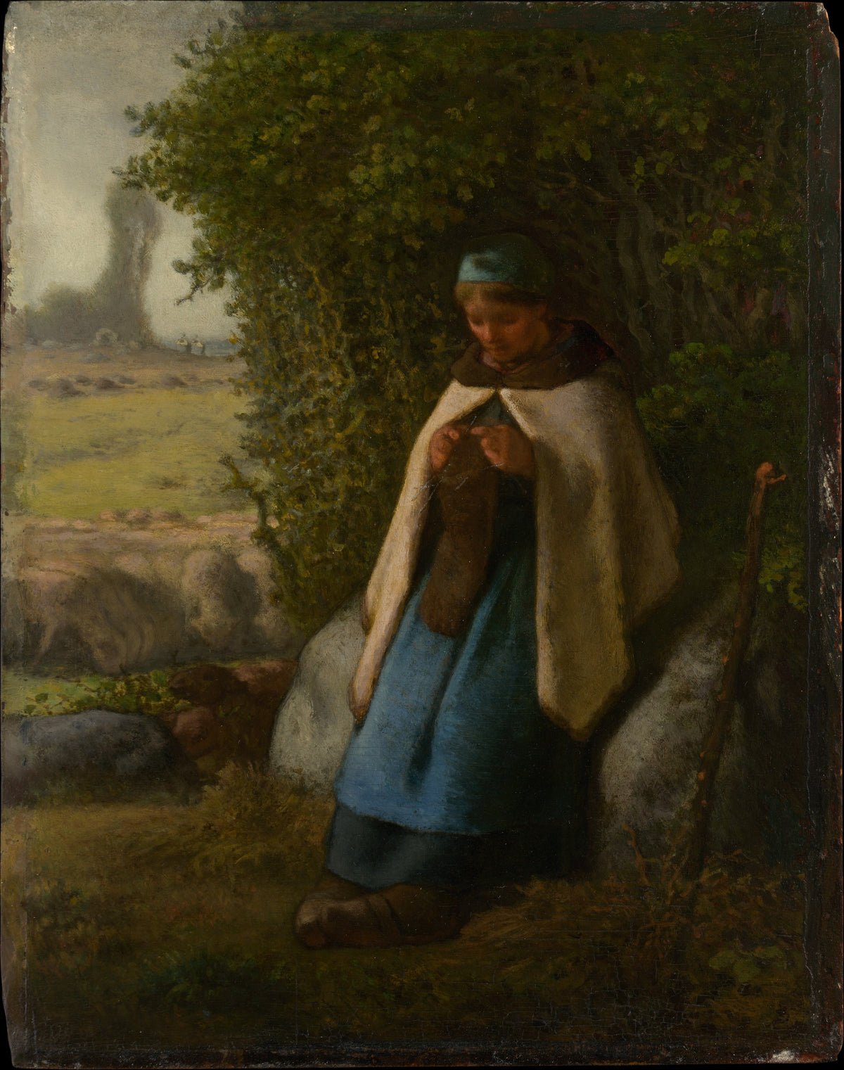 Shepherdess Seated on a Rock by Jean-François Millet - Classic Art canvas print
