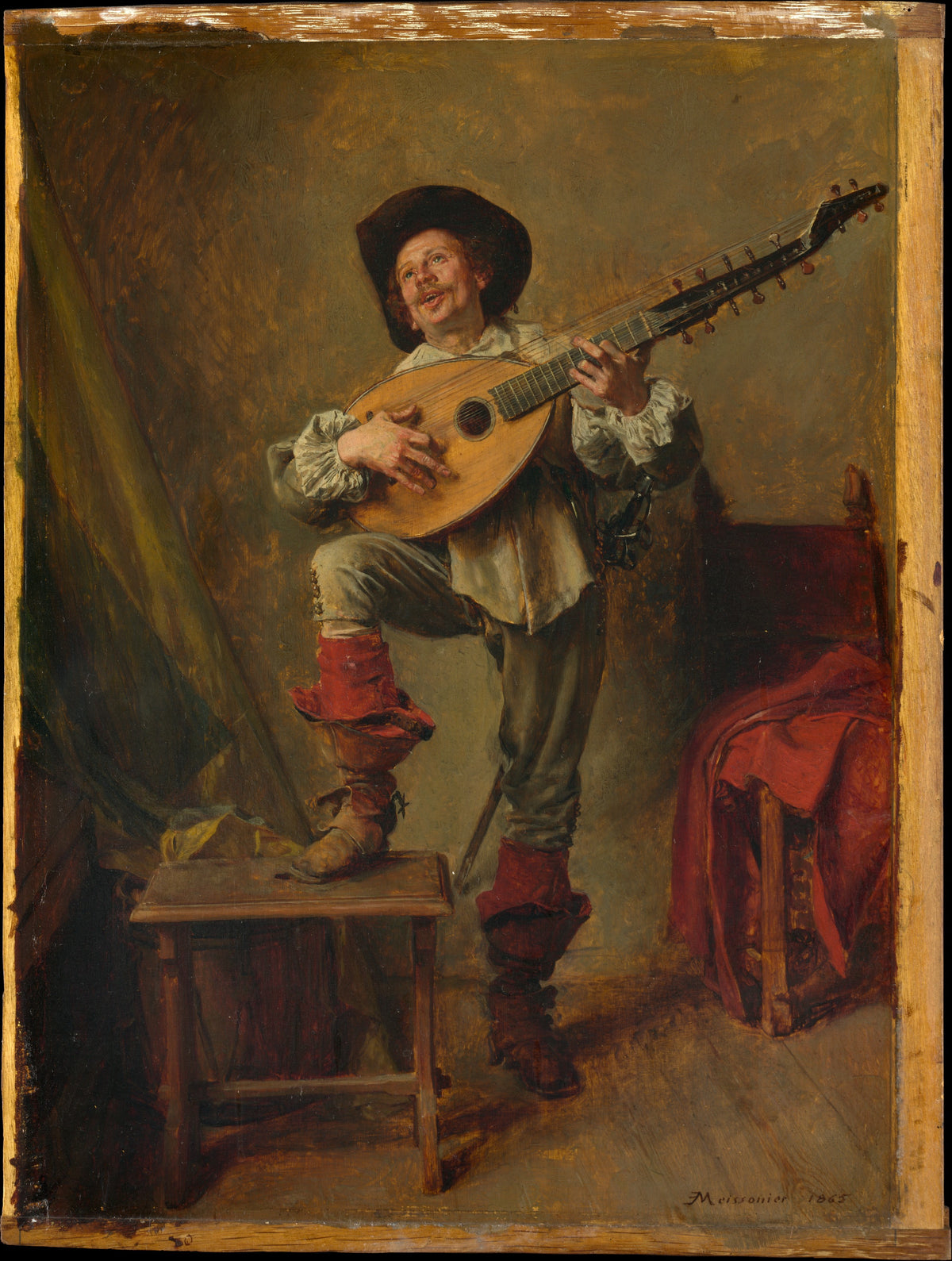 Soldier Playing the Theorbo by Ernest Meissonier - Classic Art canvas print