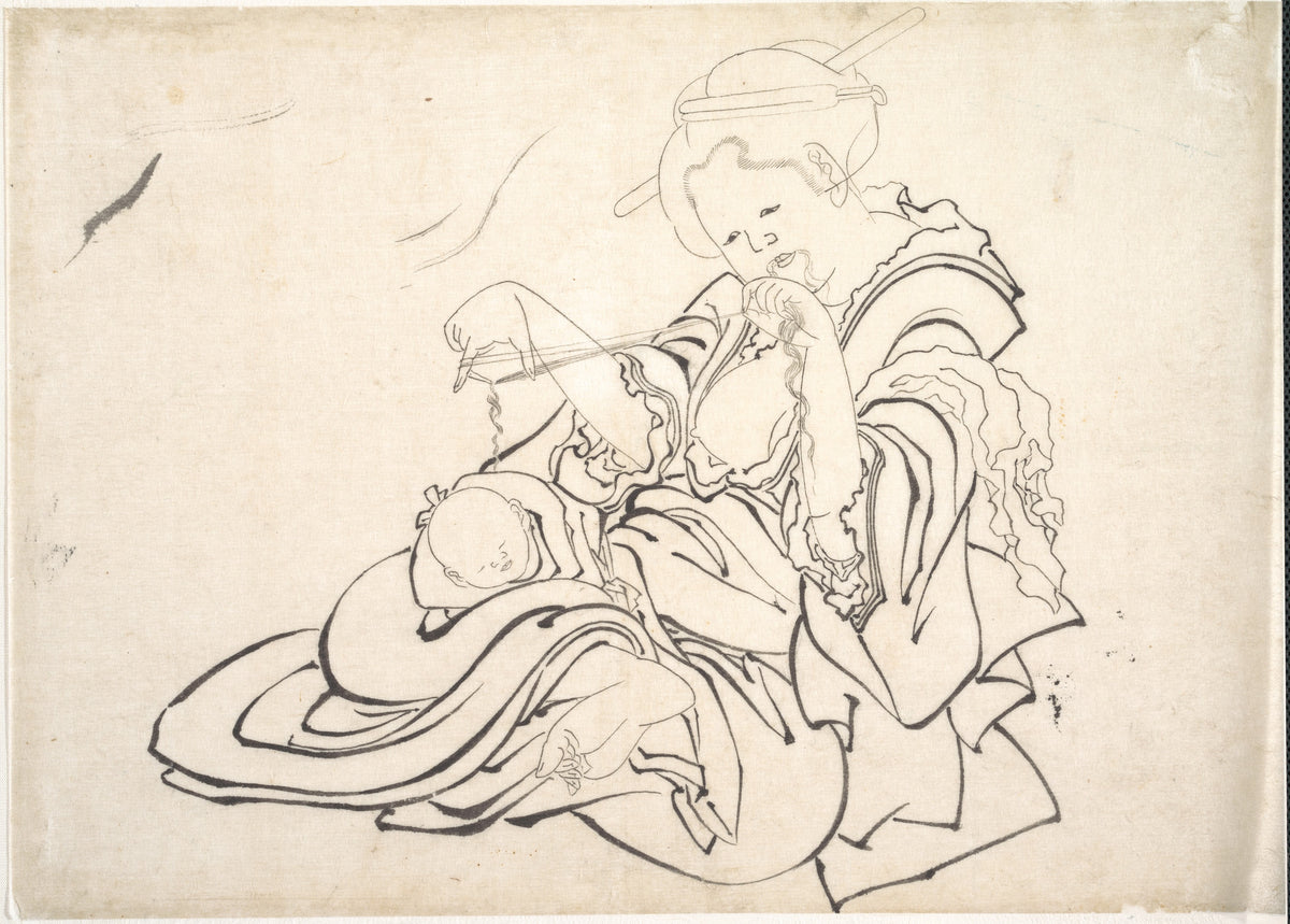 A Woman and Baby by Katsushika Hokusai - Ukiyo-e canvas print