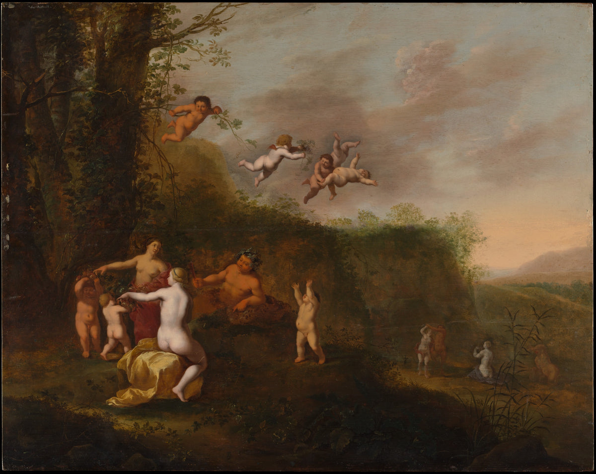 Bacchus and Nymphs in a Landscape by Abraham van Cuylenborch - Classic Art canvas print