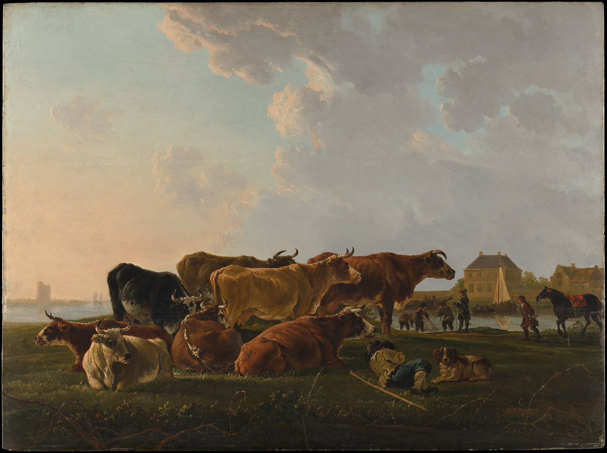 Landscape with Cattle by Jacob van Strij - Classic Art canvas print