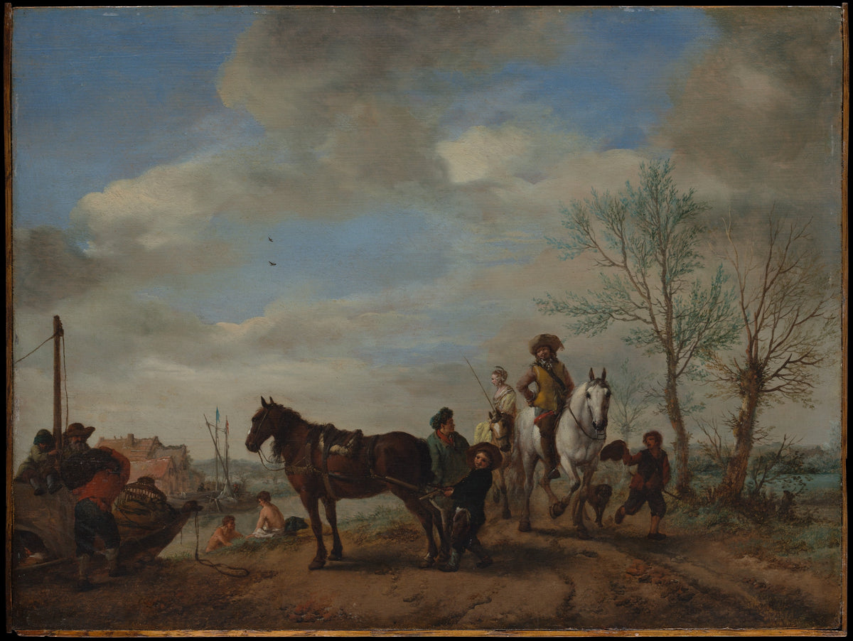 A Man and a Woman on Horseback by Philips Wouwerman - Classic Art canvas print