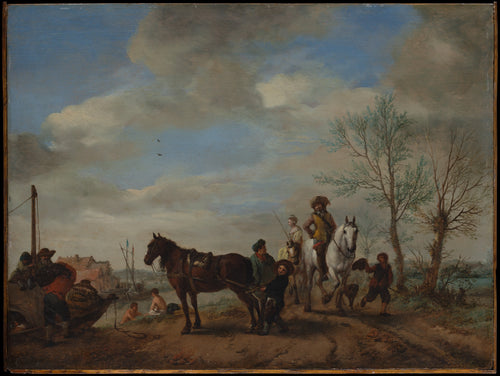 A Man and a Woman on Horseback by Philips Wouwerman - Classic Art canvas print