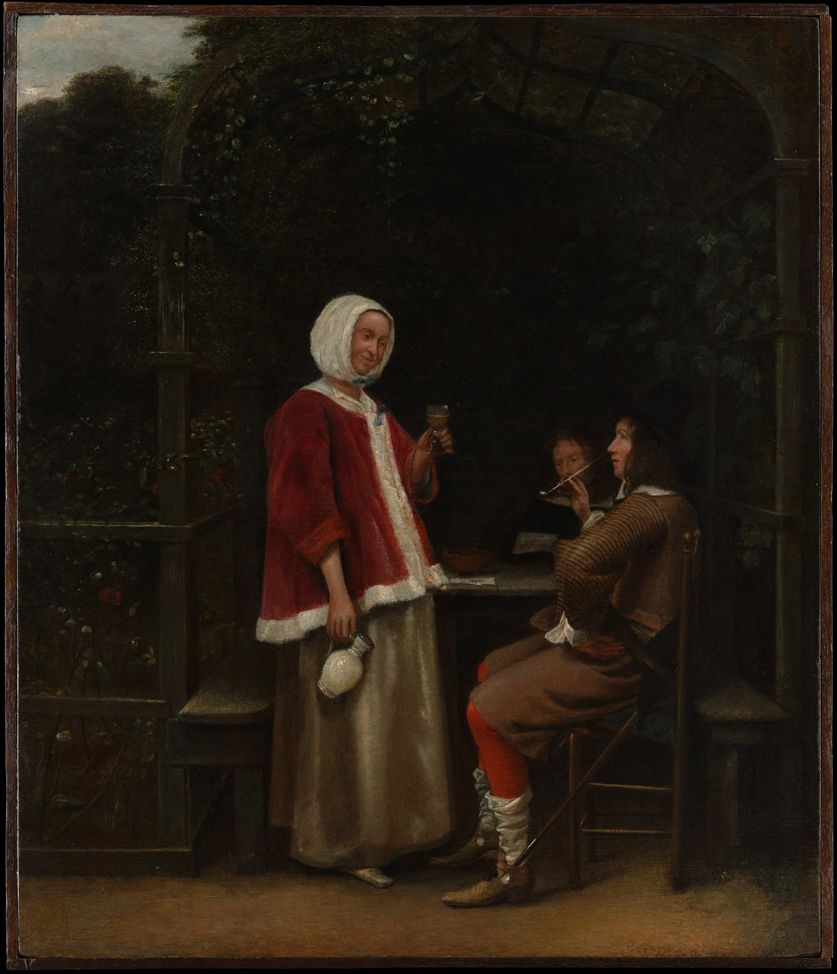 A Woman and Two Men in an Arbor by Pieter de Hooch - Classic Art canvas print