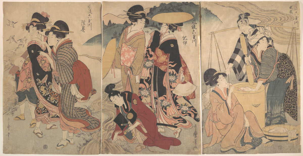 Women and a Man in the Country Some pageant by Kitagawa Utamaro - Ukiyo-e canvas print