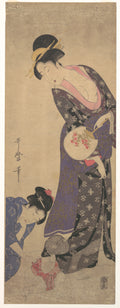 Two Women with a Baby who is Playing on the Floor by Kitagawa Utamaro - Ukiyo-e canvas print