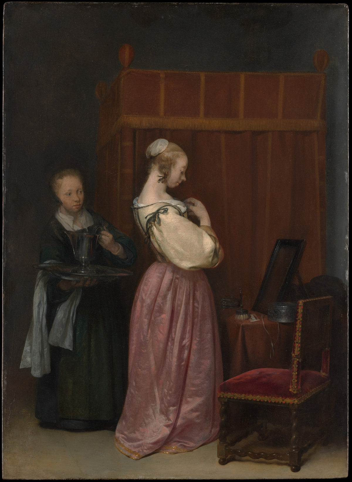 A Young Woman at Her Toilet with a Maid by Gerard ter Borch the Younger - Classic Art canvas print