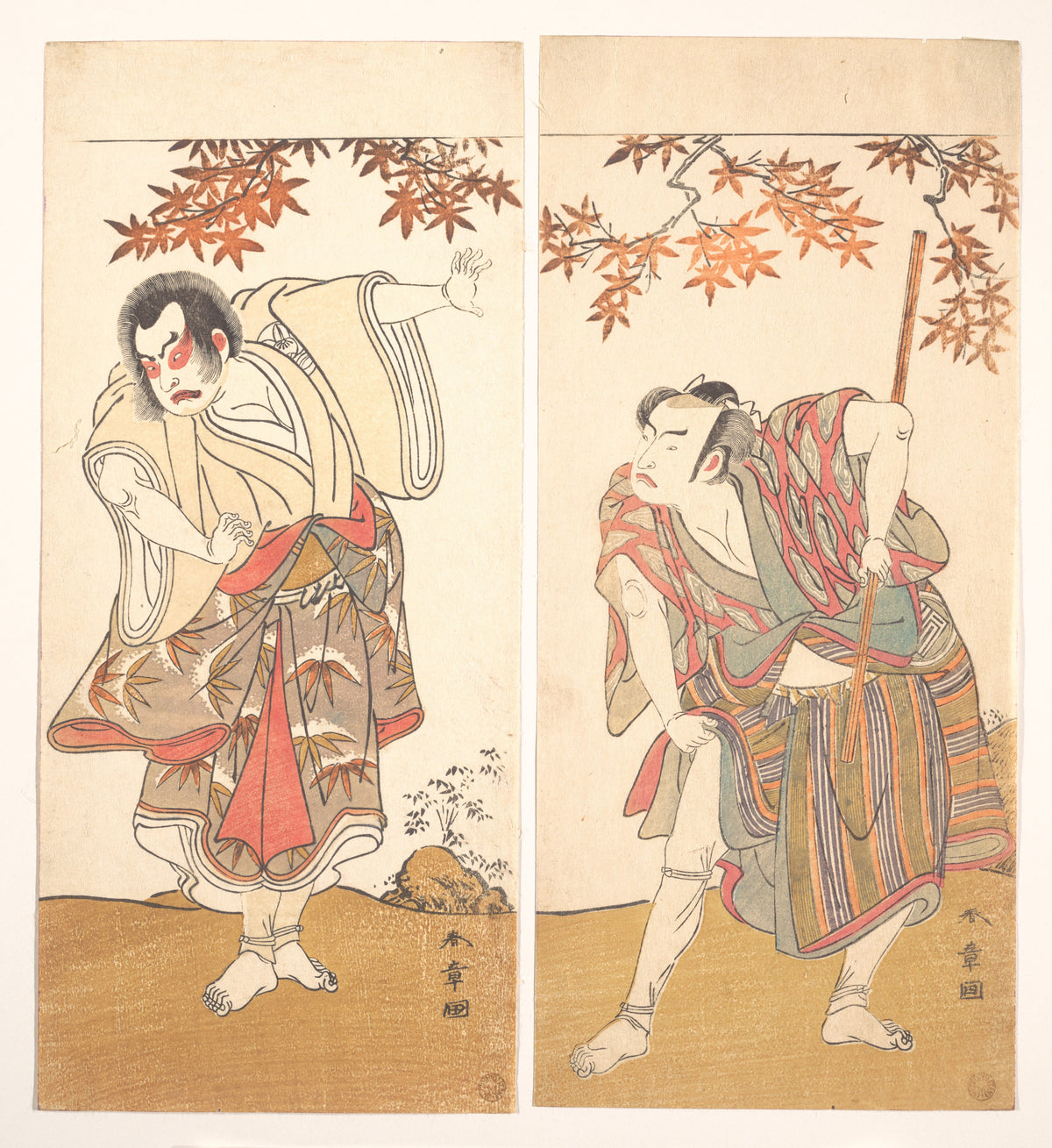 The Actors Ichimura Uzaemon and Arashi Sangor by Katsukawa Shunshō　勝川春章 - Ukiyo-e canvas print