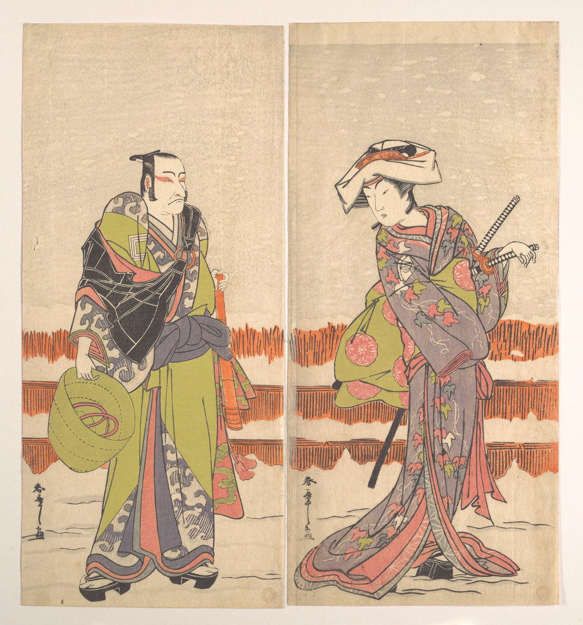 Ichikawa Danjuro Fifth as a Komuso Holding a Basket-Hat in His Right Hand by Katsukawa Shunshō　勝川春章 - Ukiyo-e canvas print