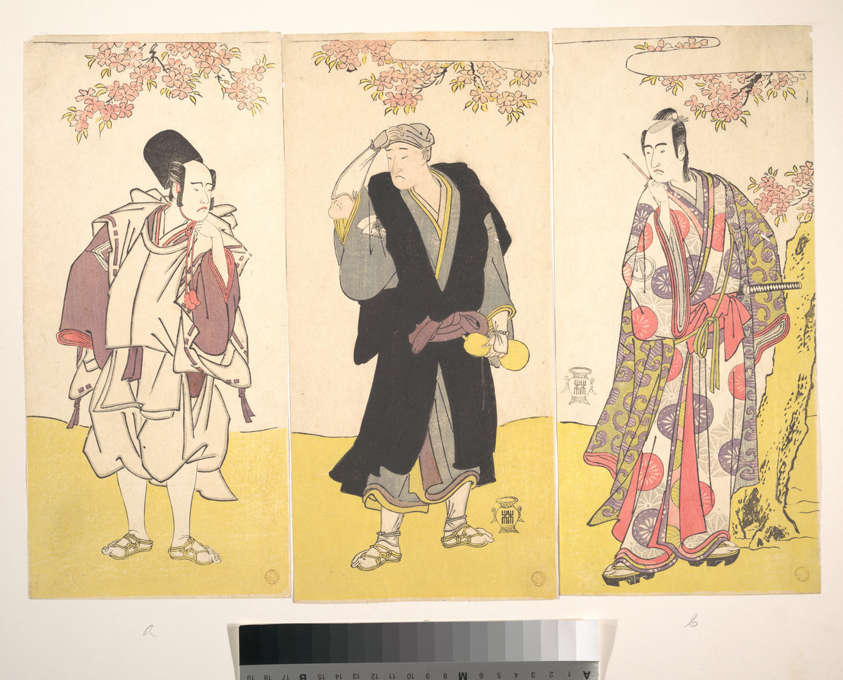 Kabuki Actors Ichikawa Yaoz III, Onoe Matsusuke I, and Sawamura Sjr III by Katsukawa Shunshō　勝川春章 - Ukiyo-e canvas print