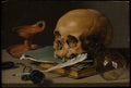 Still Life with a Skull and a Writing Quill by Pieter Claesz - Classic Art canvas print