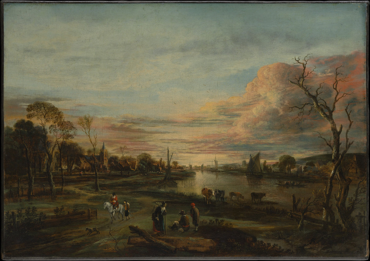 Landscape at Sunset by Aert van der Neer - Oil Painting canvas print