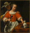 A Young Woman and a Cavalier by Cornelis Bisschop - Oil Painting canvas print