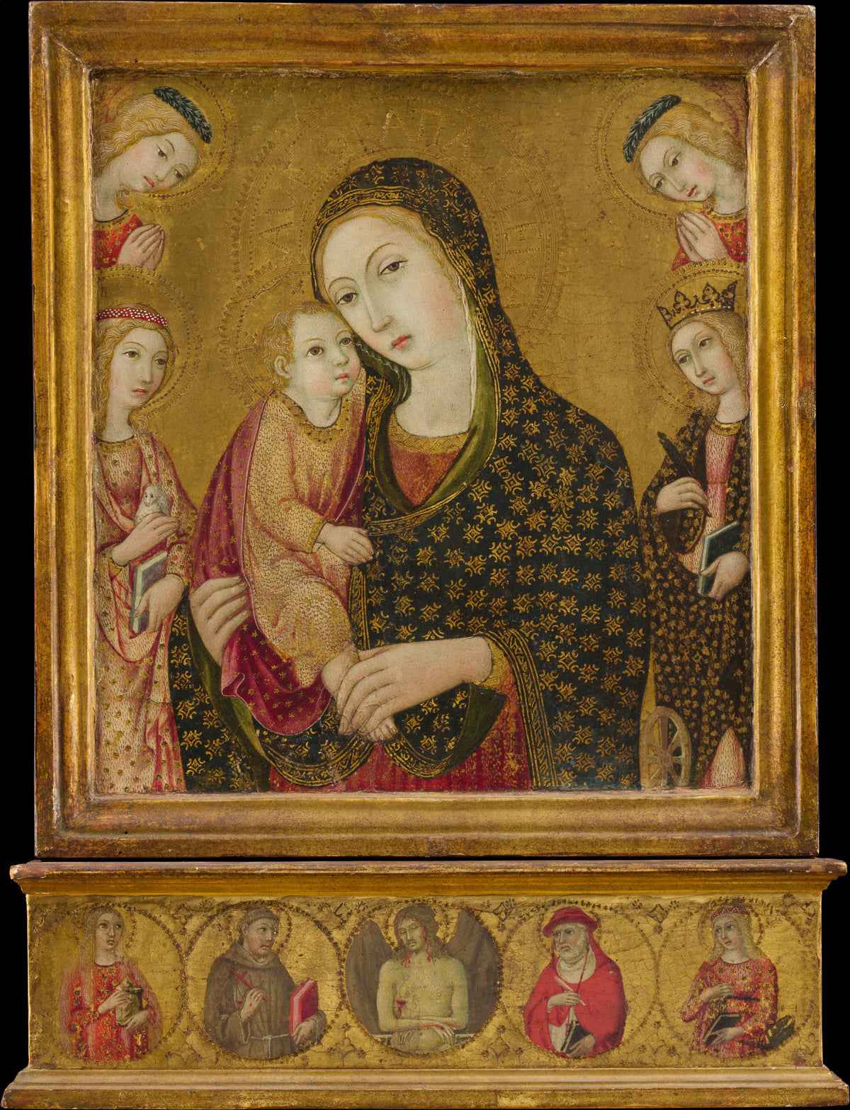 Madonna and Child with the Dead Christ, Saints Agnes and Catherine of Alexandria, and Two Angels by Sano di Pietro (Ansano di Pietro di Mencio) - Tempera canvas print