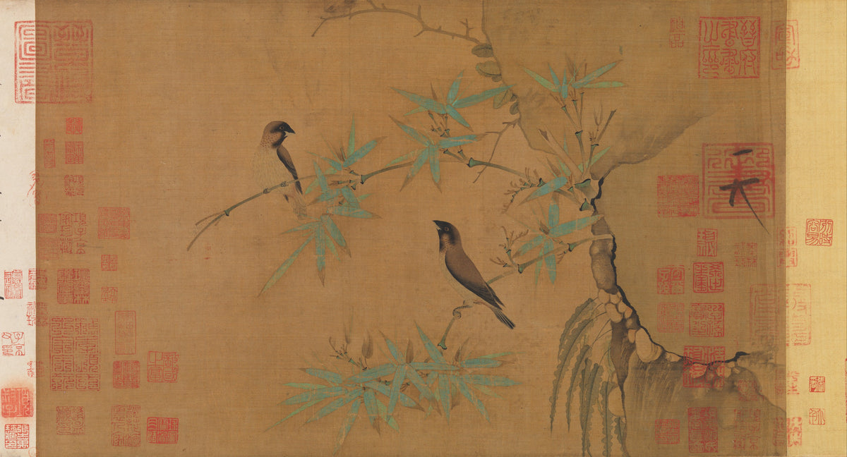 Finches and bamboo by Emperor Huizong - Chinese Painting canvas print