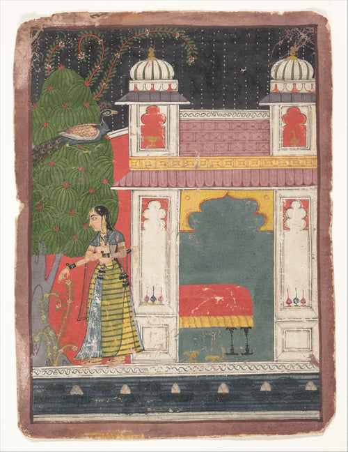 A Heroine Plucking a Flower  Page from a Dispersed Nayikabheda by  - Watercolor canvas print