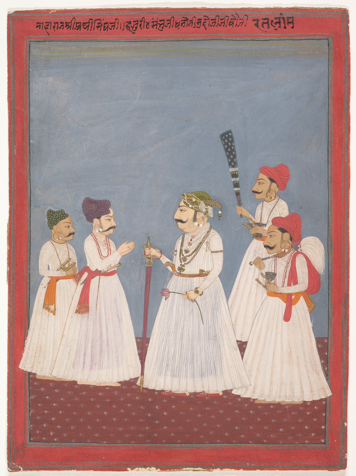 Prince with Four Attendants by Sri Prathi Singh of Ratlam - Watercolor canvas print