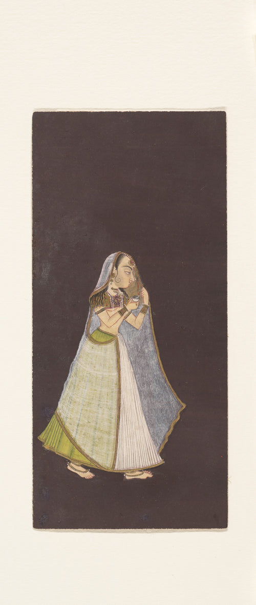 A Lady Walking at Night Holding an Oil Lamp by  - Watercolor canvas print