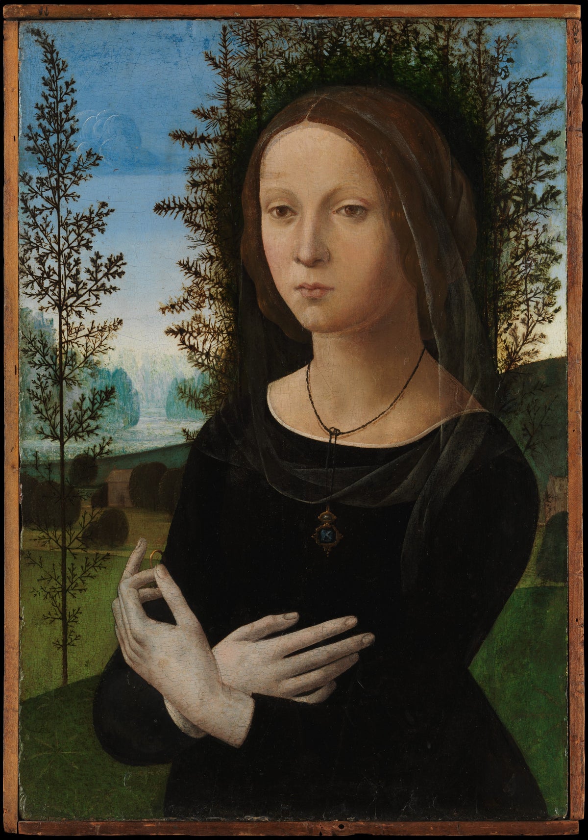Portrait of a Young Woman by Lorenzo di Credi (Lorenzo d'Andrea d'Oderigo) - Classic Art canvas print
