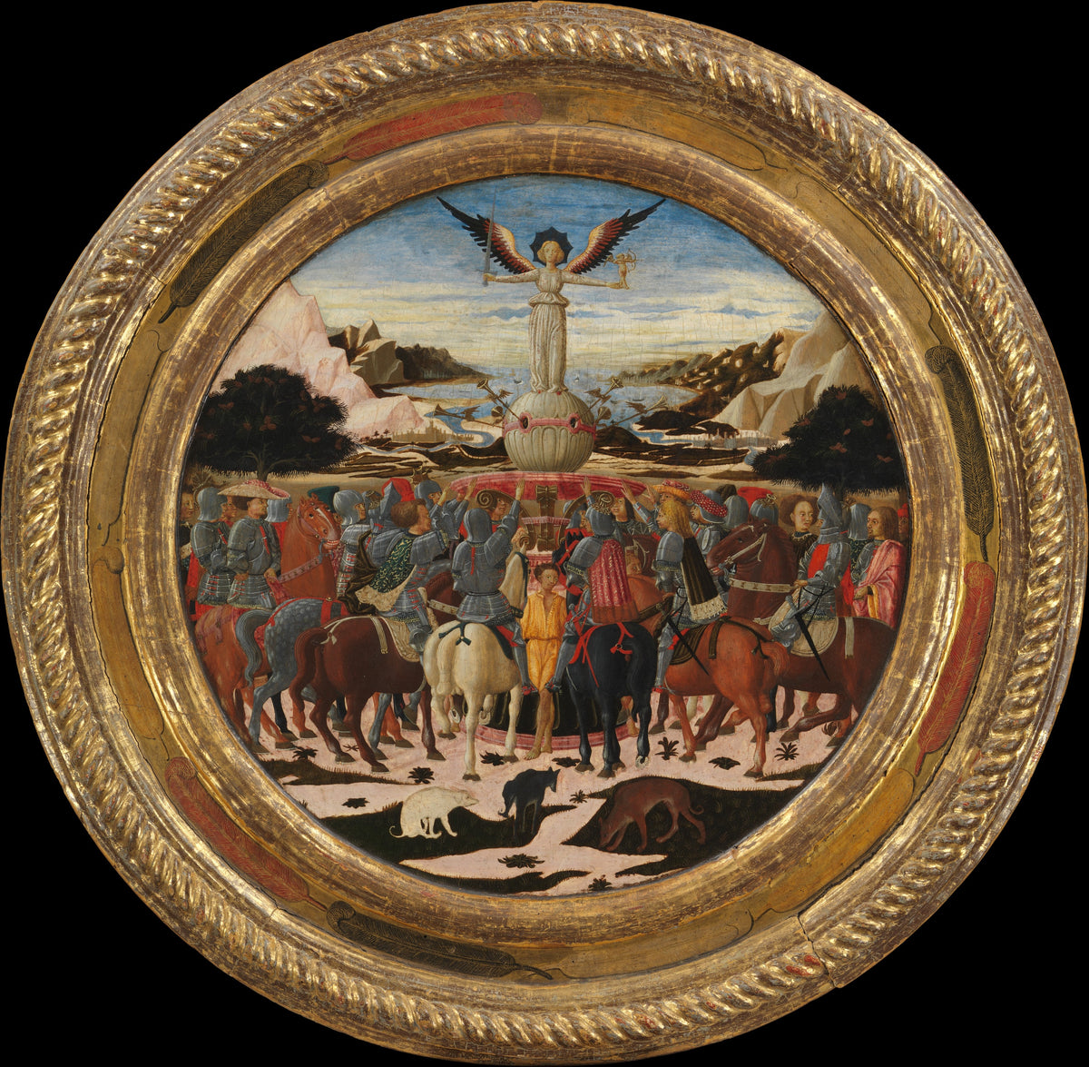 The Triumph of Fame reverse Impresa of the Medici Family and Arms of the Medici and Tornabuoni Families by Giovanni di ser Giovanni Guidi (called Scheggia) - Tempera canvas print