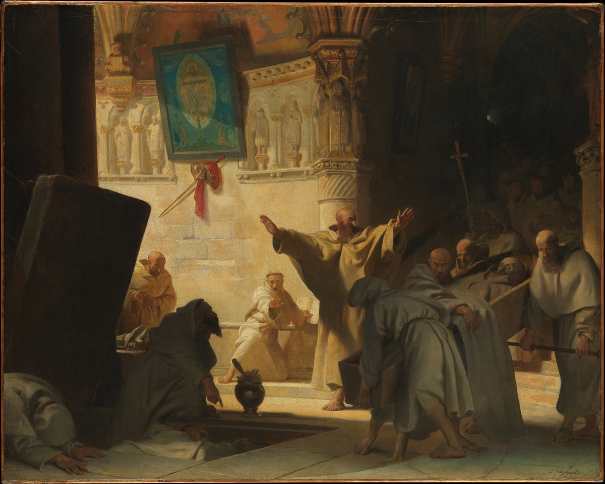 Dramatic Scene with Monks in a Crypt by Alexandre Evariste Fragonard - Oil Painting canvas print