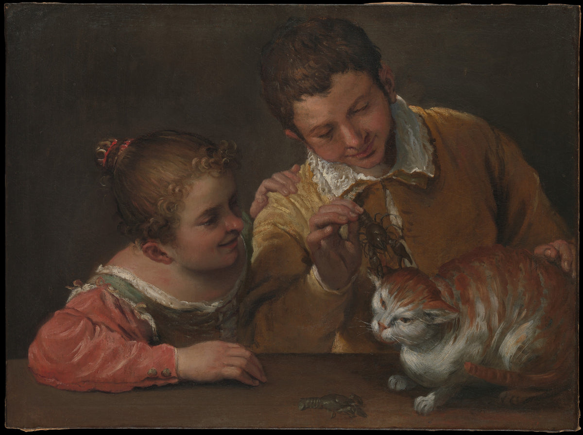 Two Children Teasing a Cat by Annibale Carracci - Oil Painting canvas print