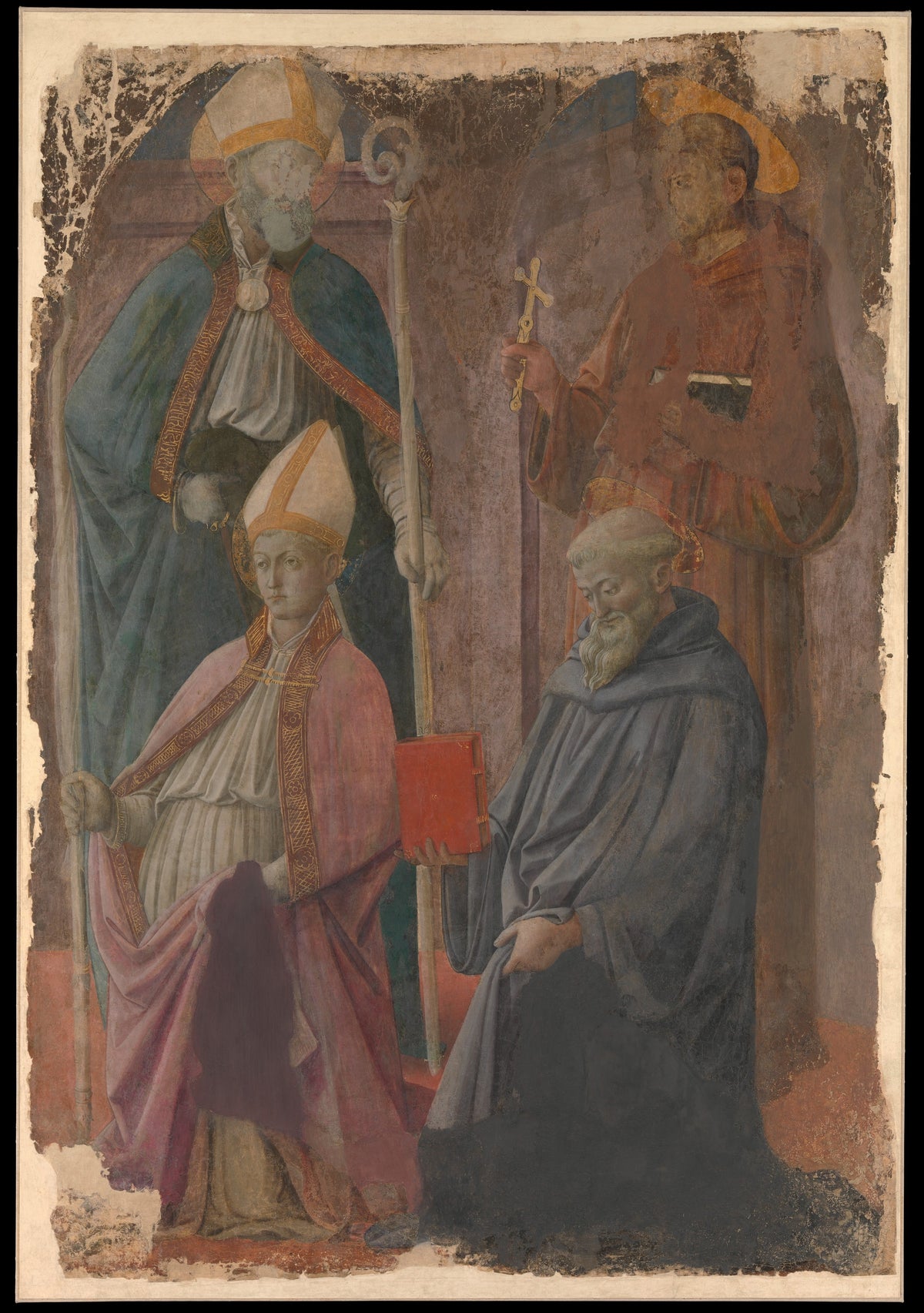 Saints Augustine and Francis, a Bishop Saint, and Saint Benedict by Fra Filippo Lippi - Tempera canvas print