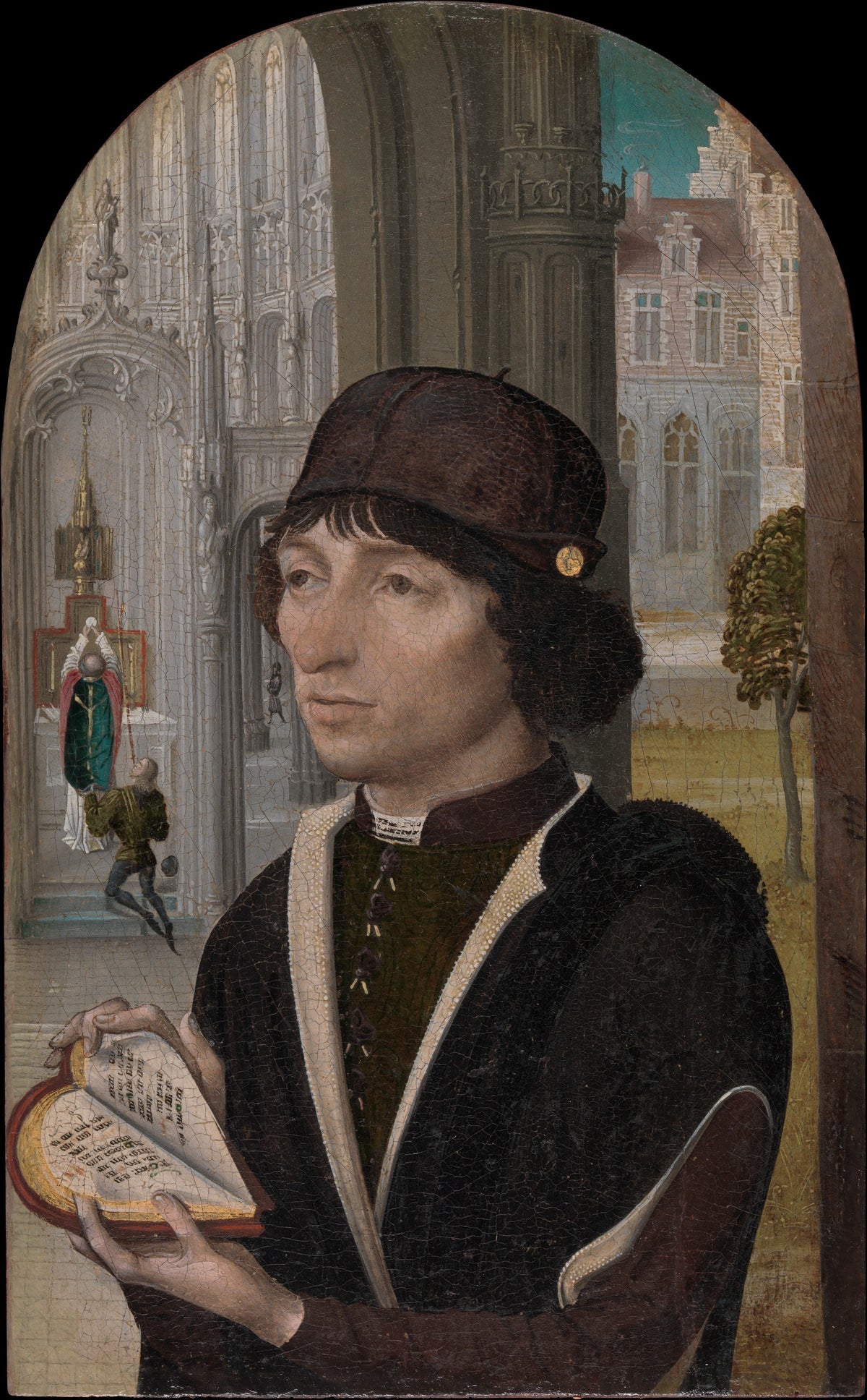 Young Man Holding a Book by Master of the View of Saint Gudula - Classic Art canvas print