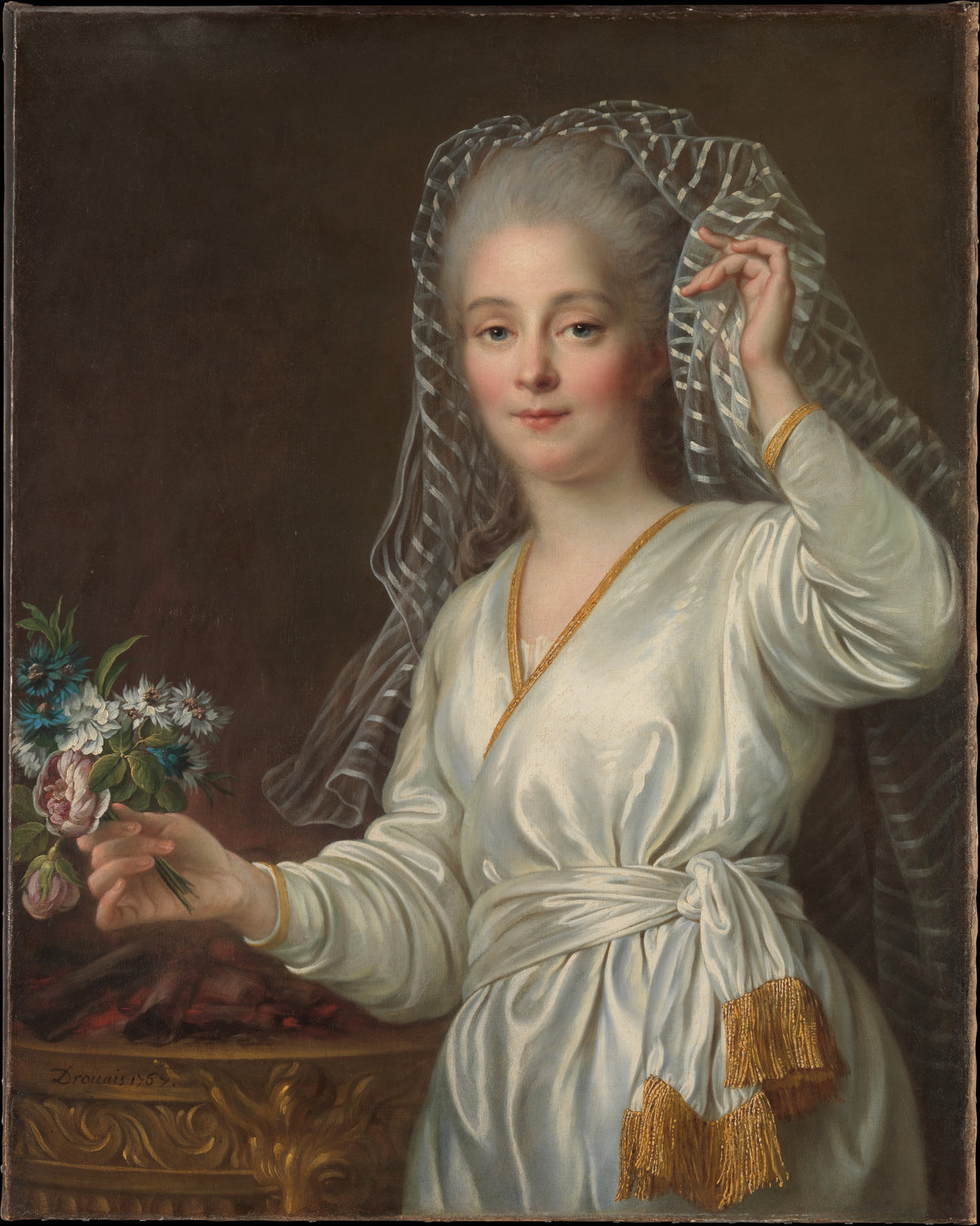 Portrait of a Young Woman as a Vestal Virgin by François Hubert Drouais - Oil Painting canvas print