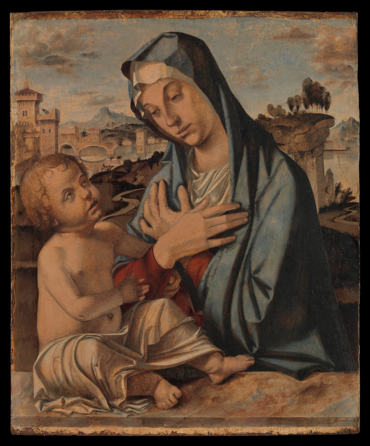 Madonna Adoring the Child by Bartolomeo Montagna (Bartolomeo Cincani) - Classic Art canvas print