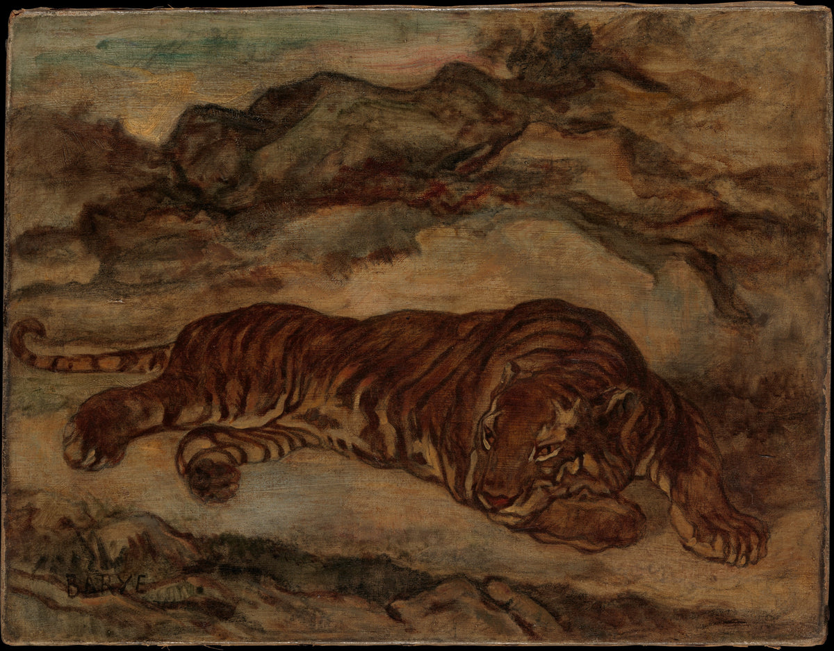Tiger in Repose by Antoine-Louis Barye - Oil Painting canvas print